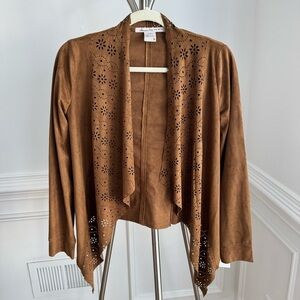 American Rag Brown Boho Faux Suede Jacket Laser Cut Design Size Small
